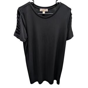 Michael Kors Women's Size Large Tunic Top Shirt Black Ladder open Short Sleeves